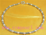 7-8mm freshwater pearl necklace with alloyn beads
